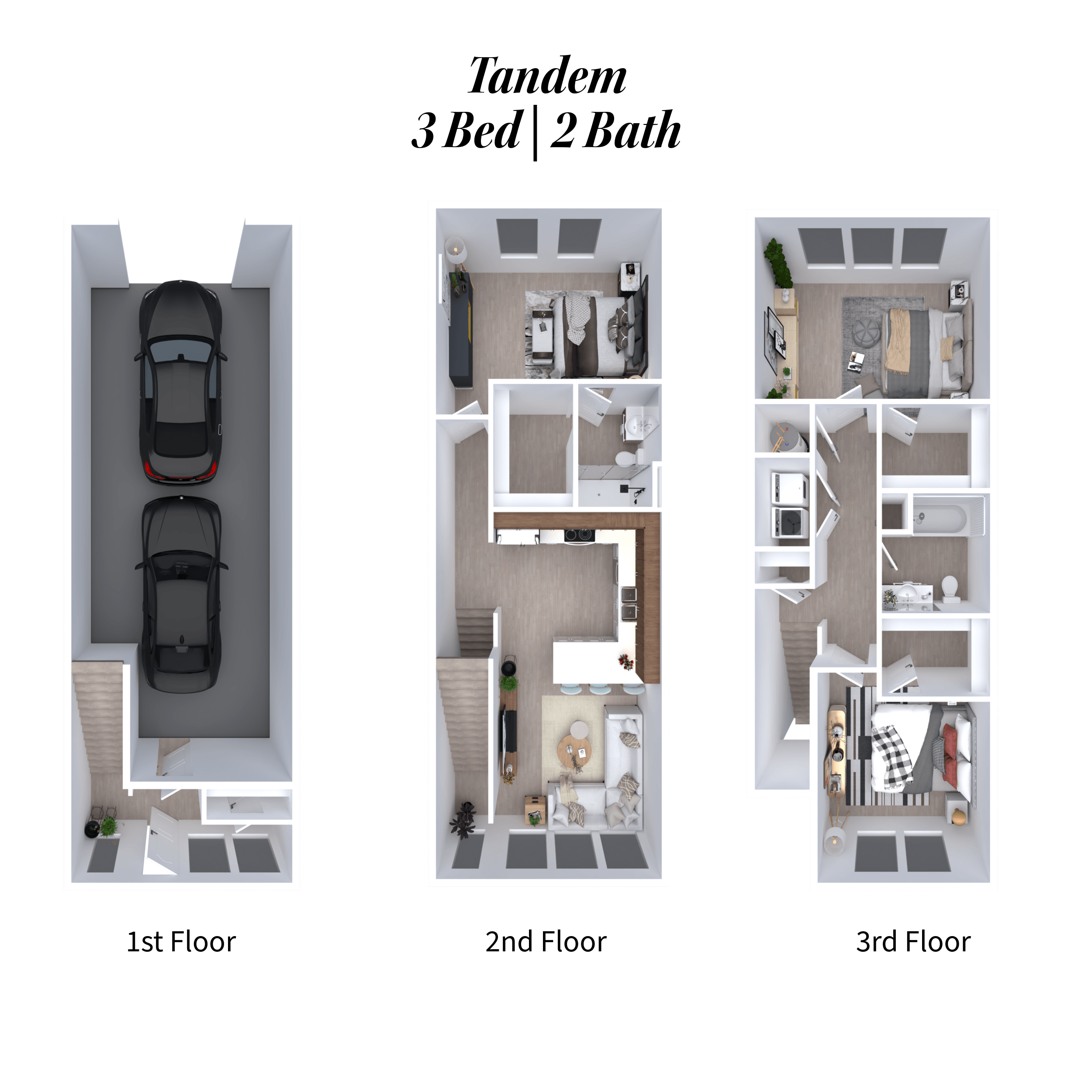 Tandem 3 Bed|2 Bath apartment layout.