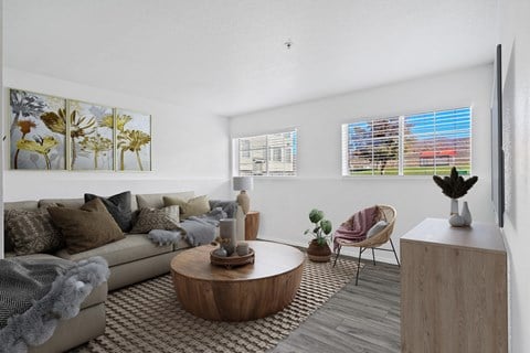 a living room with a couch and a coffee table