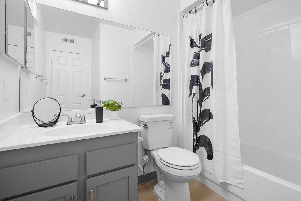 a bathroom with a shower and a sink and a toilet