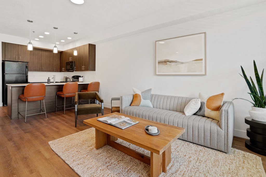 a living room with a couch and a coffee table