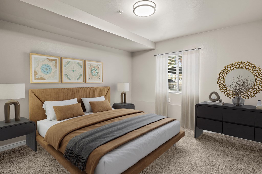 a bedroom with a bed and a dresser