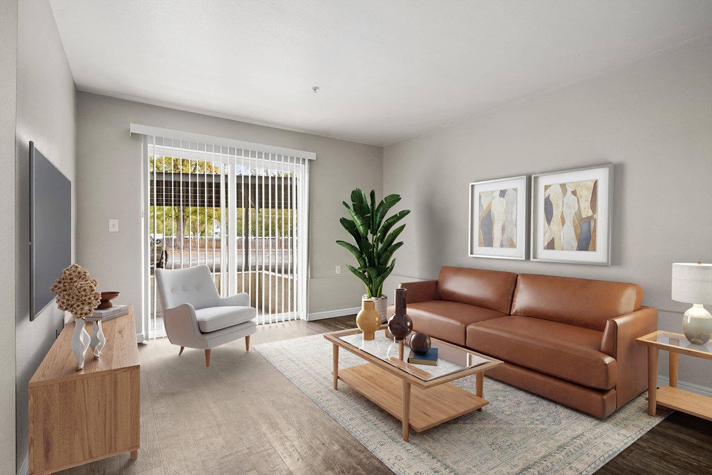 a living room with a couch and a coffee table