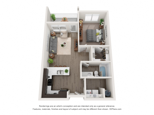 1Bedroom Floorplan at Lotus Riverwalk Apartments, Ogden