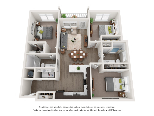 3Bedroom Floorplan at Lotus Riverwalk Apartments, Utah, 84401