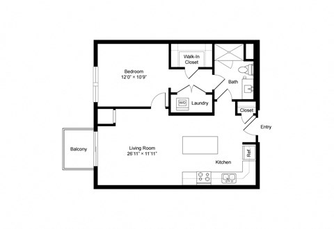 A2 1 Bedroom 1 Bath 715 Sq. Ft Floor Plan at Winfield Station Apartments, J Street Property Services, Winfield, IL