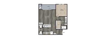 A3 809 Sq.Ft. Floor Plan at One Preston Station Apartments, J Street, Celina, 75009