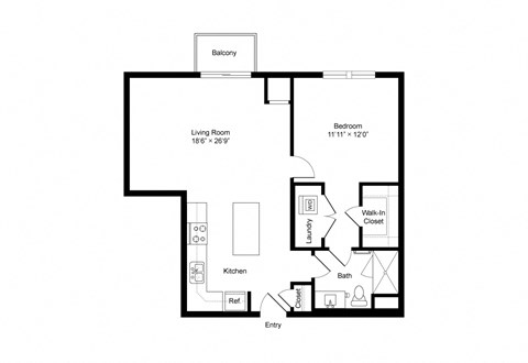 A4 1 Bedroom 1 Bath 782 Sq. Ft Floor Plan at Winfield Station Apartments, J Street Property Services, Winfield, Illinois