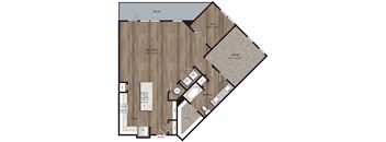 A floor plan of a house with a living room, dining room, kitchen, and bathroom.