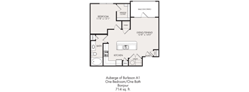 A floor plan of a one bedroom apartment with a bathroom.