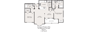 A floor plan of a two bedroom, two bath Monaco auberge.