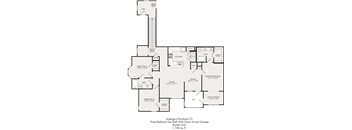 A floor plan of a three bedroom apartment with a two bath.