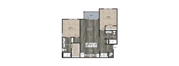 B1 1,019 Sq.Ft.  Floor Plan at One Preston Station Apartments, J Street, Celina