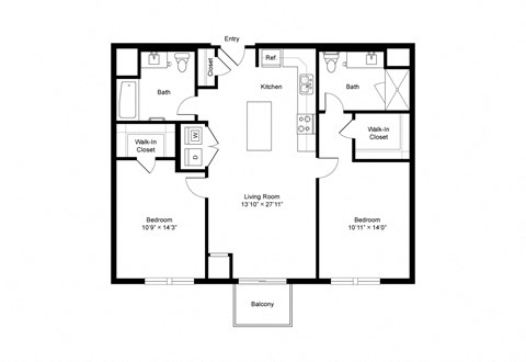 B1 2 Bedroom 2 Bath 1,039 Sq. Ft Floor Plan at Winfield Station Apartments, J Street Property Services, Winfield