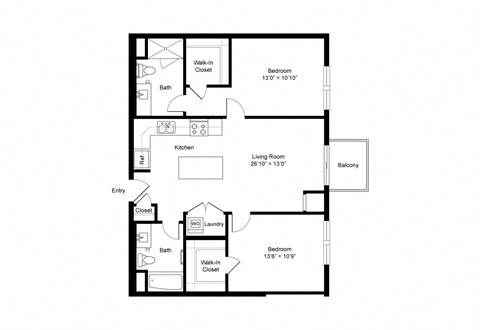 B2 2 Bedroom 2 Bath 1,038 Sq. Ft Floor Plan at Winfield Station Apartments, J Street Property Services, Illinois, 60190