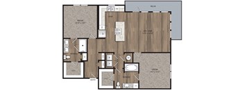 2 bed 2 bath B3 Floor Plan at The Mill Old Town, Lewisville, 75057
