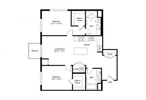 B3 2 Bedroom 2 Bath 1,115 Sq. Ft Floor Plan at Winfield Station Apartments, J Street Property Services, Winfield, IL, 60190