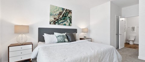 Bedroom with relaxing bed at Panton Mill Station Apartments,J Street Property Services, LLC, South Elgin