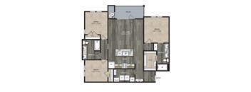 C1 1,392 Sq.Ft. Floor Plan at One Preston Station Apartments, J Street, Celina, 75009
