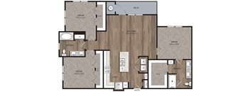 3 bed 2 bath C1 Floor Plan at The Mill Old Town, Lewisville, TX
