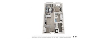 A floor plan of a house with a kitchen, living room, and two bedrooms.