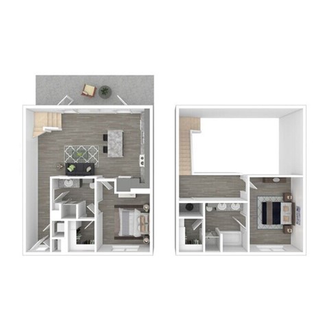 A floor plan of a small apartment with a kitchen, living room, and bathroom.