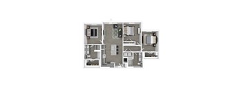 A floor plan of a house with a kitchen, living room, and bedrooms.