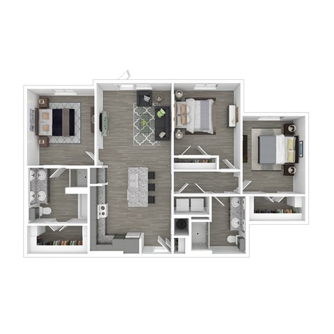 A floor plan of a house with a kitchen, living room, and bedrooms.