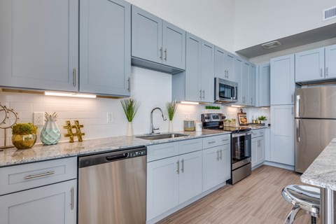 A kitchen with a stainless steel dishwasher and refrigerator.