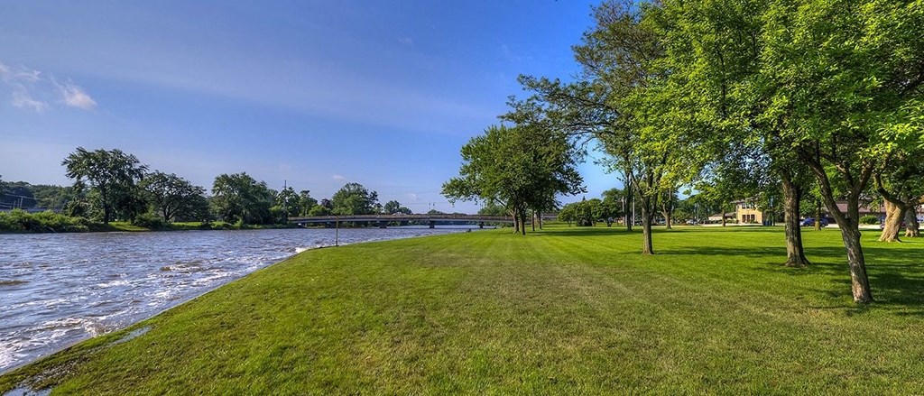 Riverside park for dog walks at Panton Mill Station, South Elgin, IL, 60177