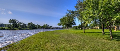 Riverside park for dog walks at Panton Mill Station, South Elgin, IL, 60177