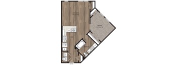 Studio 1 bath S2 Floor Plan at The Mill Old Town, Lewisville Texas