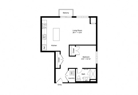 S4 Studio 592 Sq. Ft Floor Plan at Winfield Station Apartments, J Street Property Services, Winfield, IL, 60190