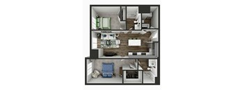2 bedroom 2 bathroom 1,059 Sq.Ft. floor plan A at Panton Mill Station Apartments,J Street Property Services, LLC, South Elgin, 60177