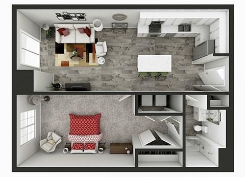 1 bedroom 1 bathroom 845 Sq.Ft. floor plan D at Panton Mill Station Apartments,J Street Property Services, LLC, Illinois, 60177