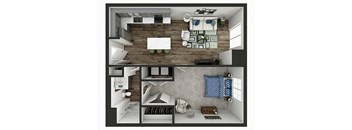 1 bedroom 1 bathroom 765 Sq.Ft. floor plan E at Panton Mill Station Apartments,J Street Property Services, LLC, Illinois