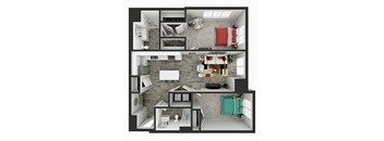 2 bedroom 2 bathroom 1,224 Sq.Ft. floor plan B at Panton Mill Station Apartments,J Street Property Services, LLC, South Elgin, Illinois