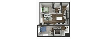 2 bedroom 2 bathroom 1,065 Sq.Ft. floor plan at Panton Mill Station Apartments,J Street Property Services, LLC, South Elgin, IL