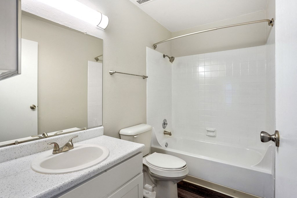 A renovated bathroom at Hilltop View Apartments