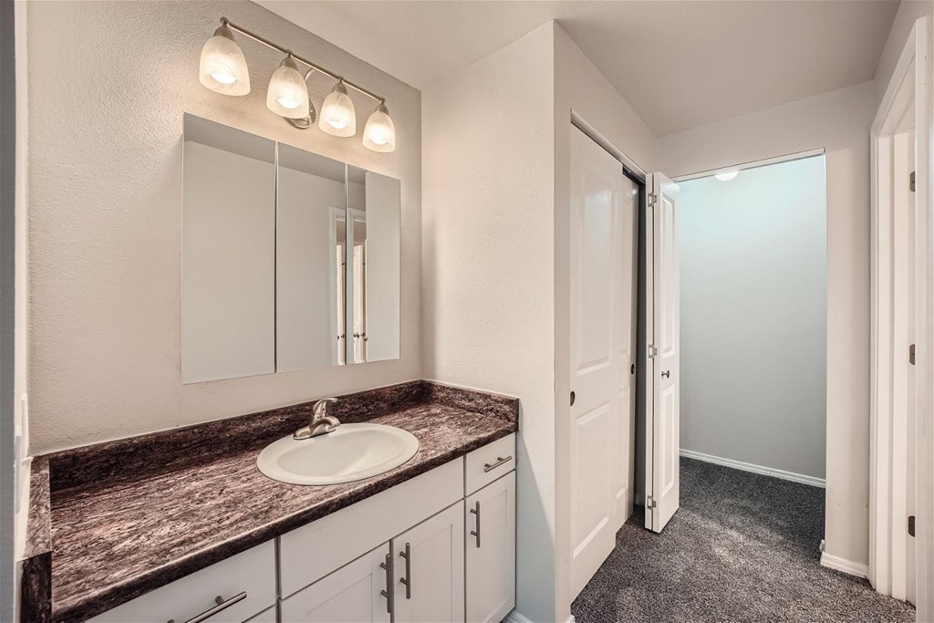 A typical bathroom at Bellwether Apartments in Olympia, Washington