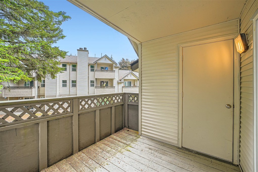A typical patio/balcony at Bellwether Apartments in Olympia, Washington