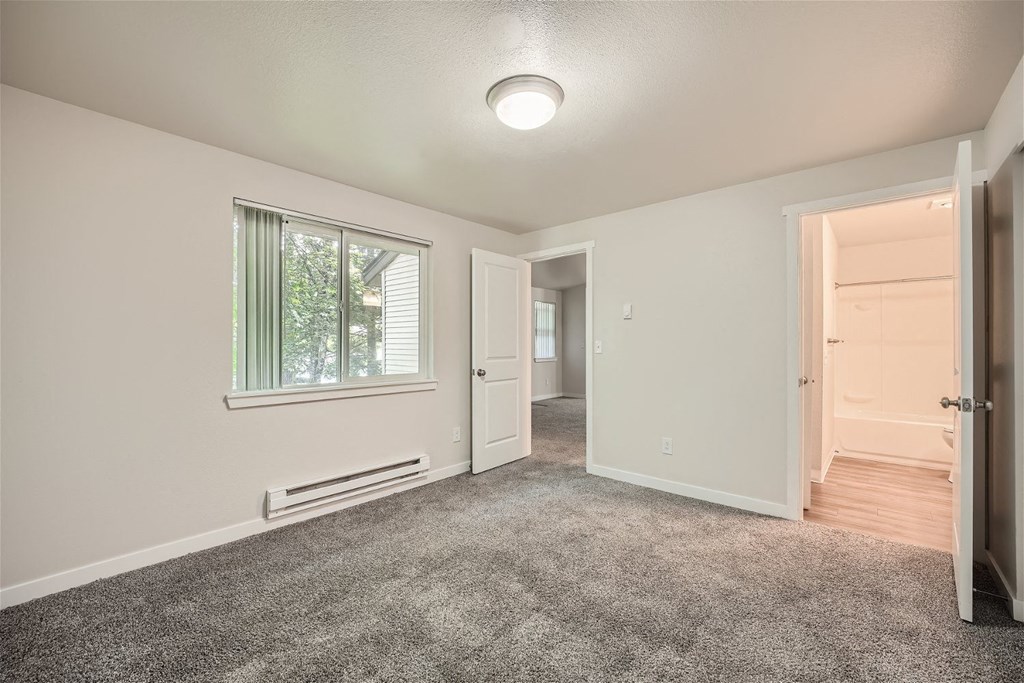 A typical bedroom at Bellwether Apartments in Olympia, Washington