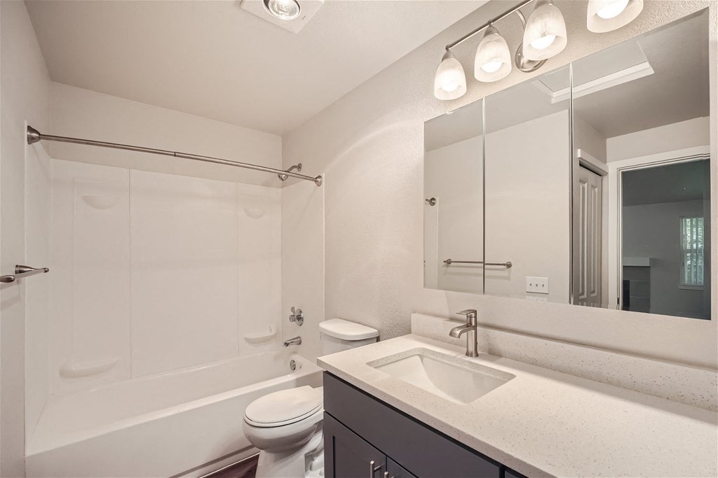 A typical bathroom at Bellwether Apartments in Olympia, Washington