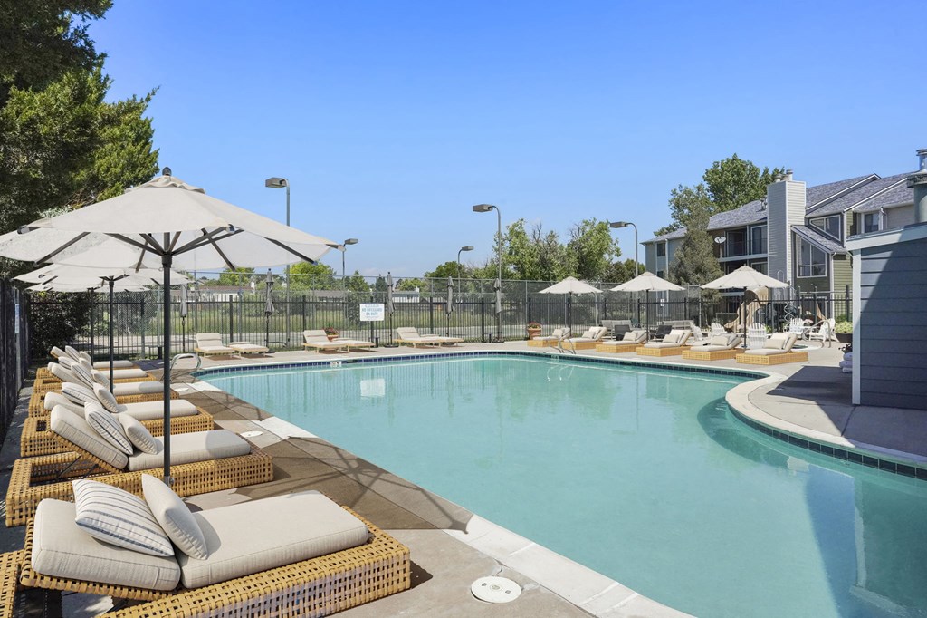 The Outdoor Swimming Pool at Horizon East Apartments in Aurora, Colorado