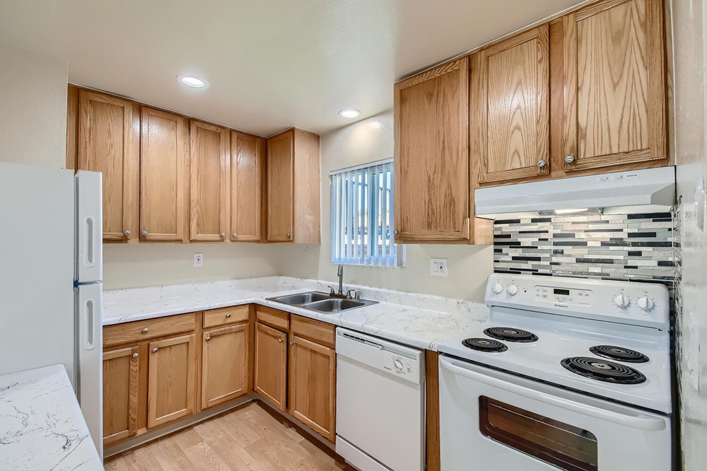 Our 2 Bedroom 1 Bath Apartment Interior Kitchen at Vista Flores Apartments in San Marcos, California