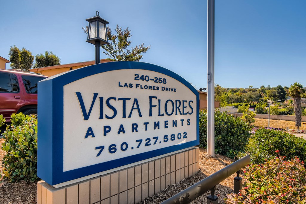 Vista Flores Apartments Monument Sign in San Marcos, California Vista Flores Apartments Monument Sign in San Marcos, California