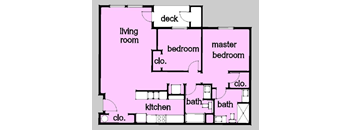 A two bedroom, two bathroom apartment floor plan at Huntington Place Apartments in Puyallup, Washington