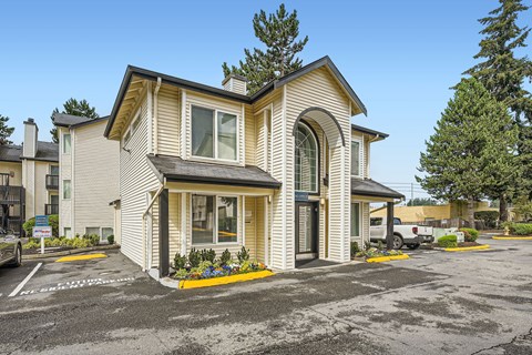 Exterior of the Leasing Office at Brookhaven Apartments in Federal Way, Washington