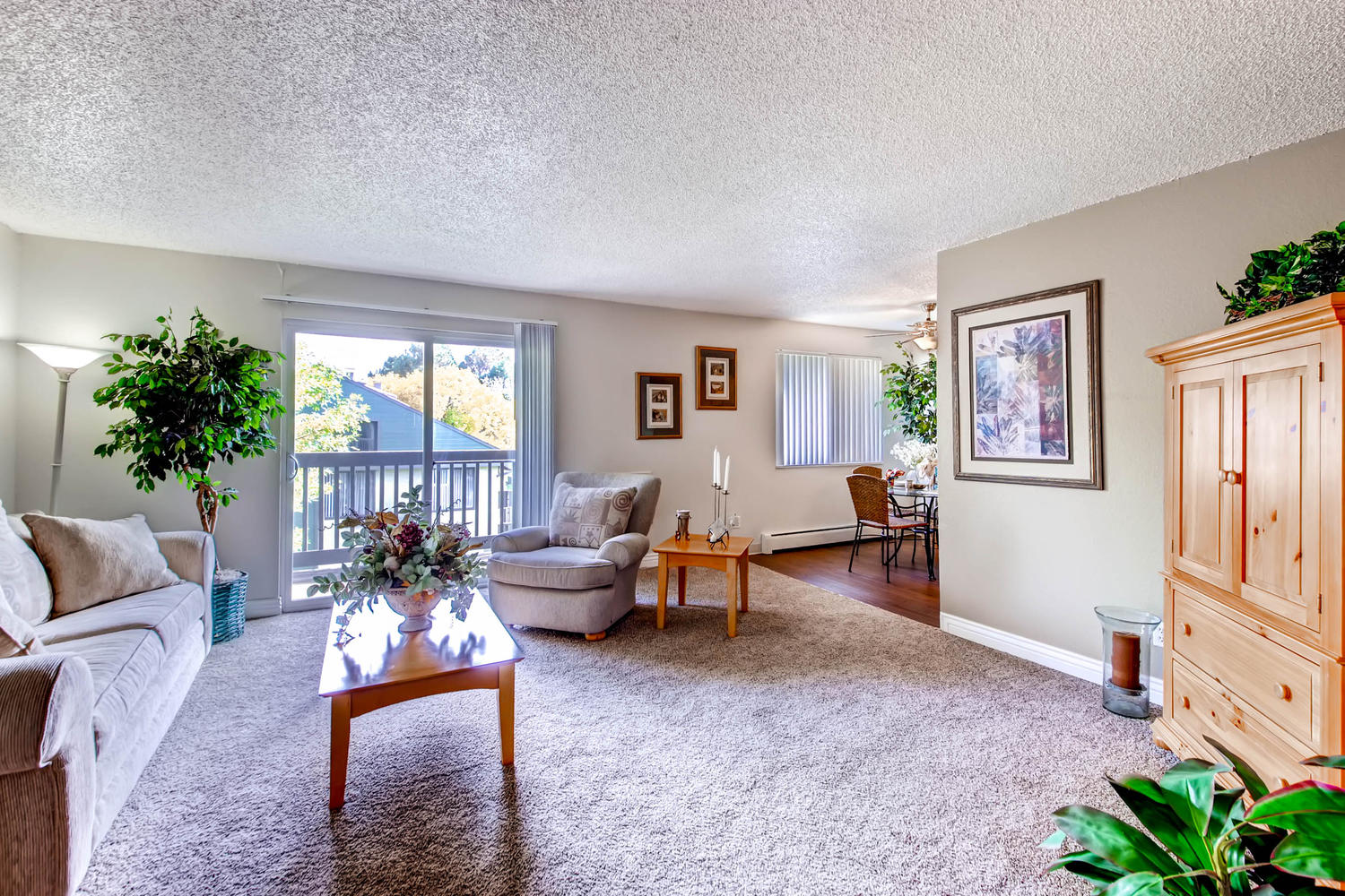 a living room with a couch and a table