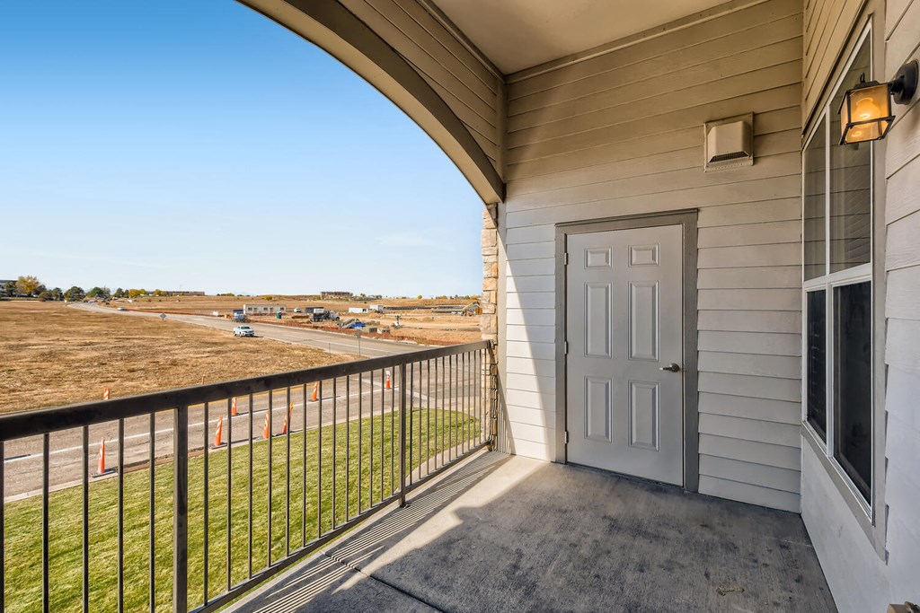 A balcony at Fox Run Lofts Apartments