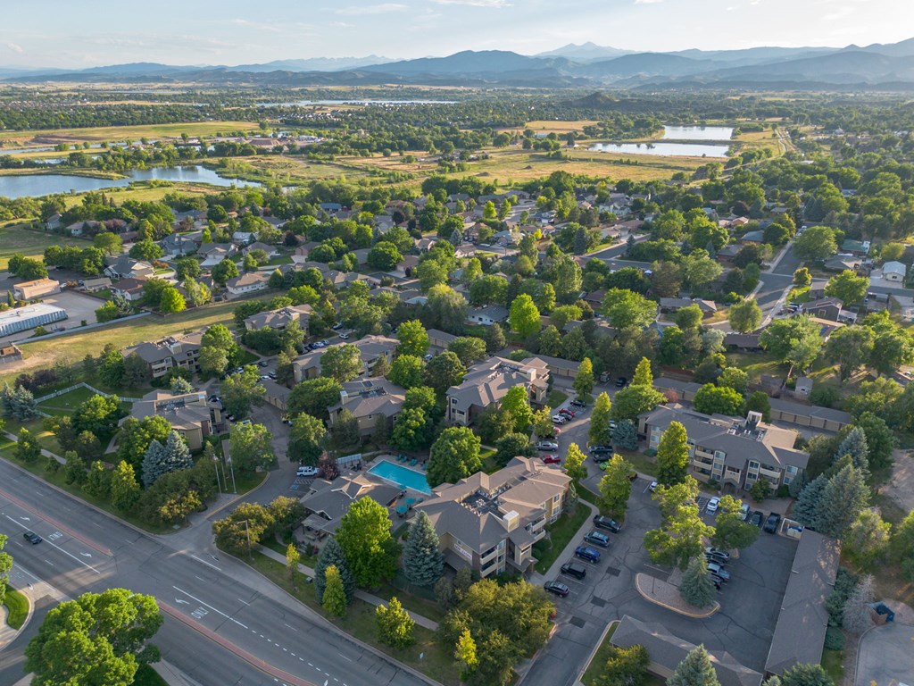 An aerial view at The Buttes Apartments, Loveland, 80537